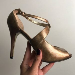 Gold Carlos Santana heels with ankle strap